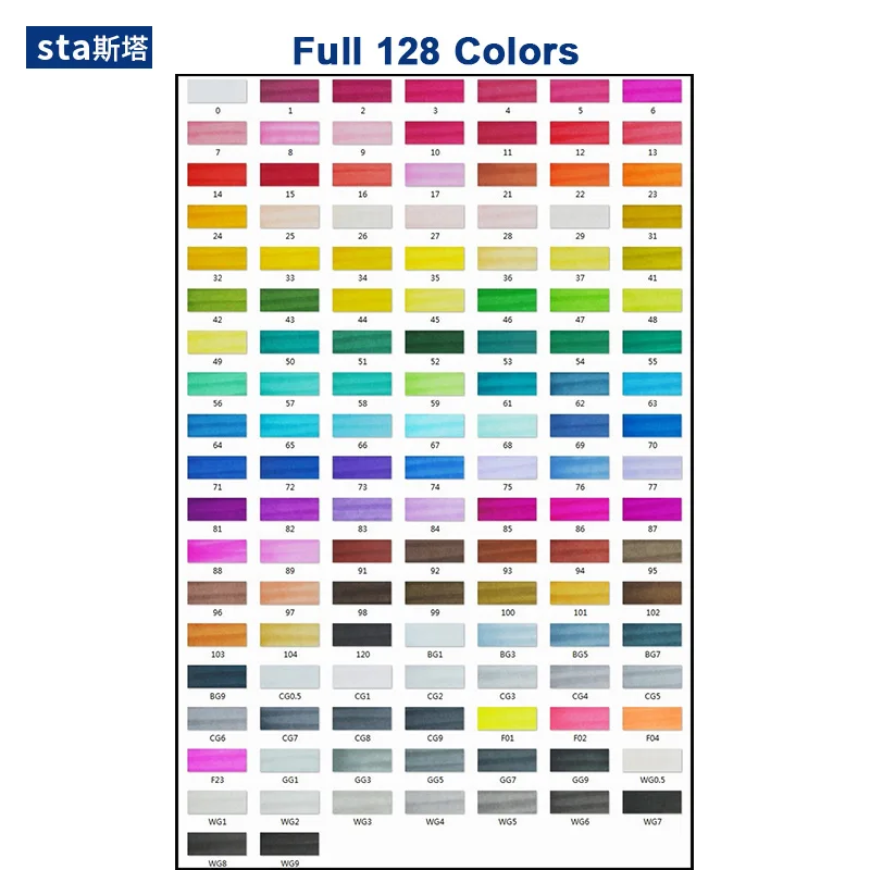Full 128 colors STA 30/40/60/80/128 маркеры кисти, спиртовые чернила профессионального качества, двойной наконечник скошенный и мягкая кисть, идеальные маркеры для дизайна и рисования манги, аниме, скетчей - Цвет: Full 128 colors