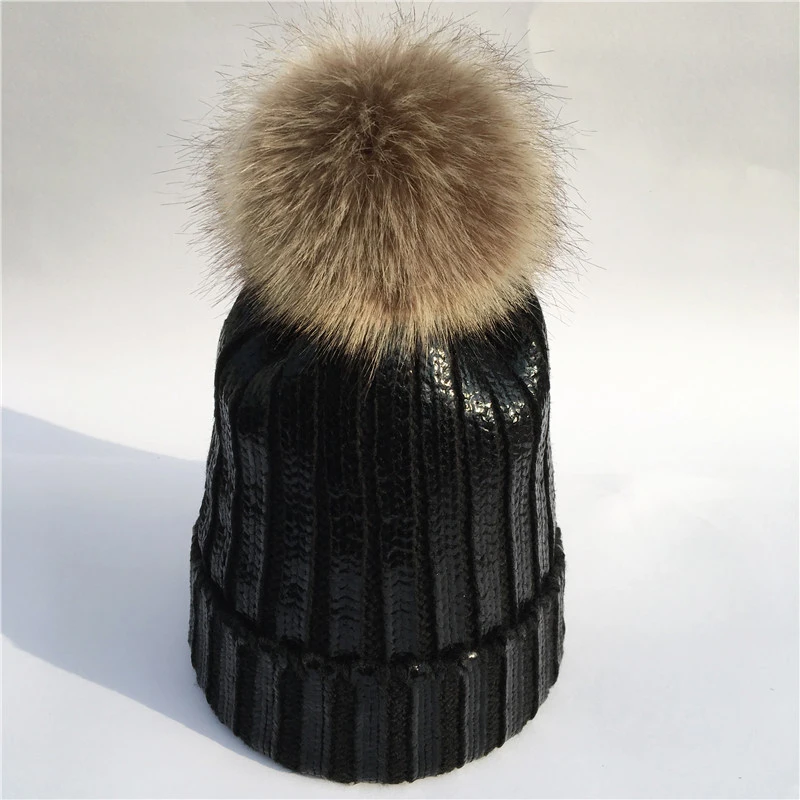 New Fashion Women Warm Shiny Metallic Color Skull Cap Knitted Crochet With Pompom Beanie Winter Wool Beanies Outdoor Ski | Аксессуары