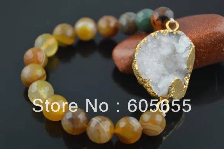 Faceted Coffee Yellow Stone Round Beads Elastic Line Drusy Geode Charm Bracelets Fashion Jewelry | Украшения и аксессуары