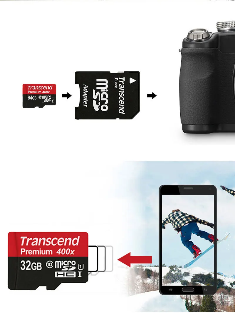 Transcend карты памяти Micro SD Card 64 ГБ 32 ГБ 16 ГБ картао де memoria высокое Скорость 60 МБ/с. UHS-I 400X MicroSD SDXC SDHC карты