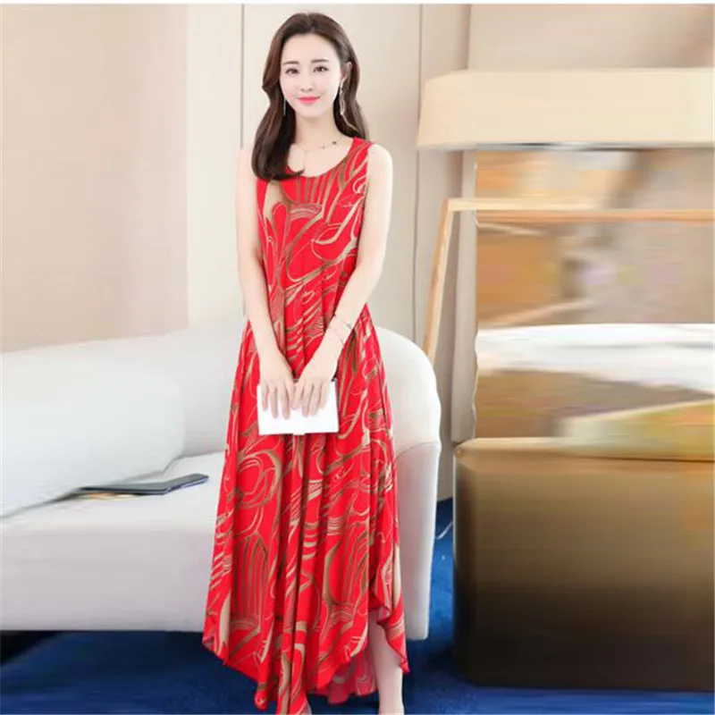 Новинка платье жилет без рукавов женское свободное большого размера летнее