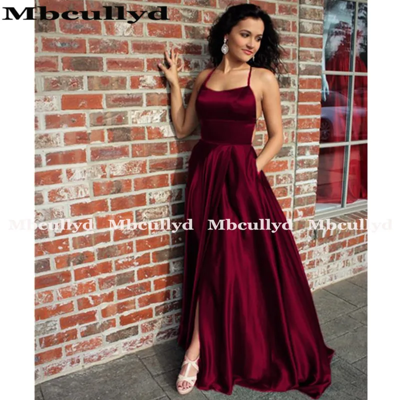 Сексуальные бордовые Выпускные платья Mbcullyd с открытой спиной Длинное Элегантное
