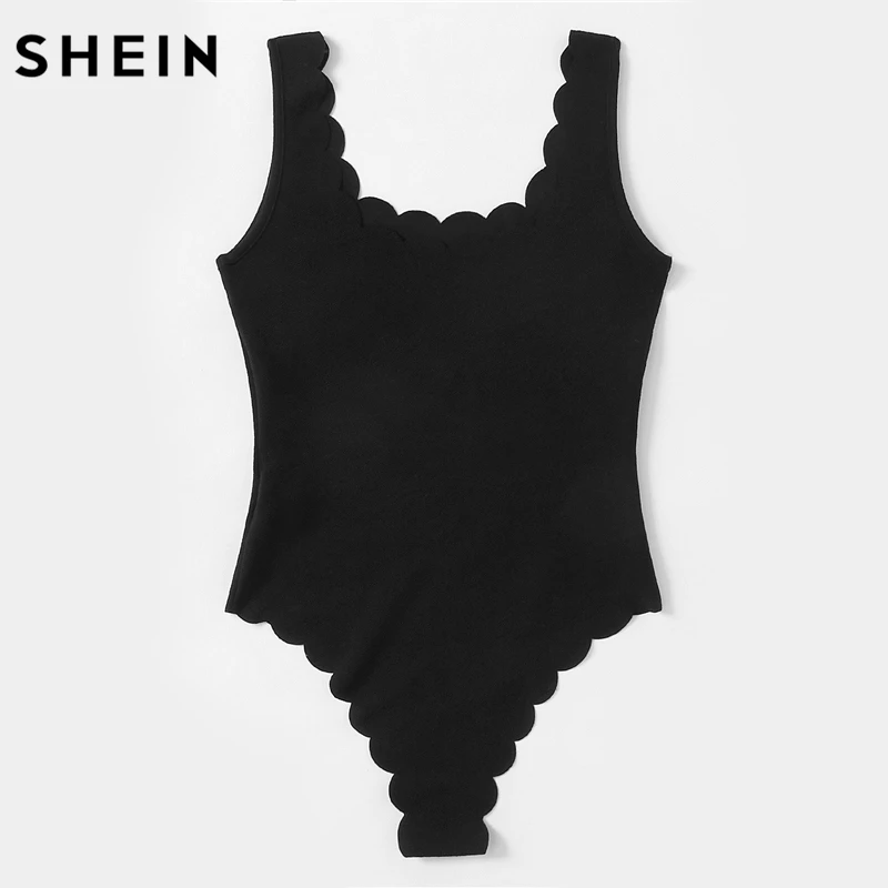 SHEIN Повседневное Одноцветное Модное Боди С Фестонами Сексуальные Женские Летние Боди Без рукавов