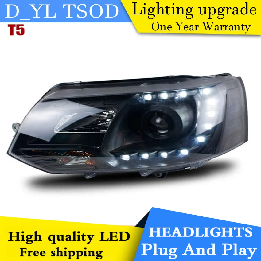 D_YL Стайлинг автомобиля фары 2010 2014 VW T5 светодиодный ные DRL линзы двойной луч H7 HID