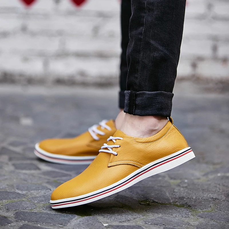 JUNJARM 2020 British Style Men Flats Shoes Handmade Genuine Leather Business Breathable Lace-up 38-47 | Обувь