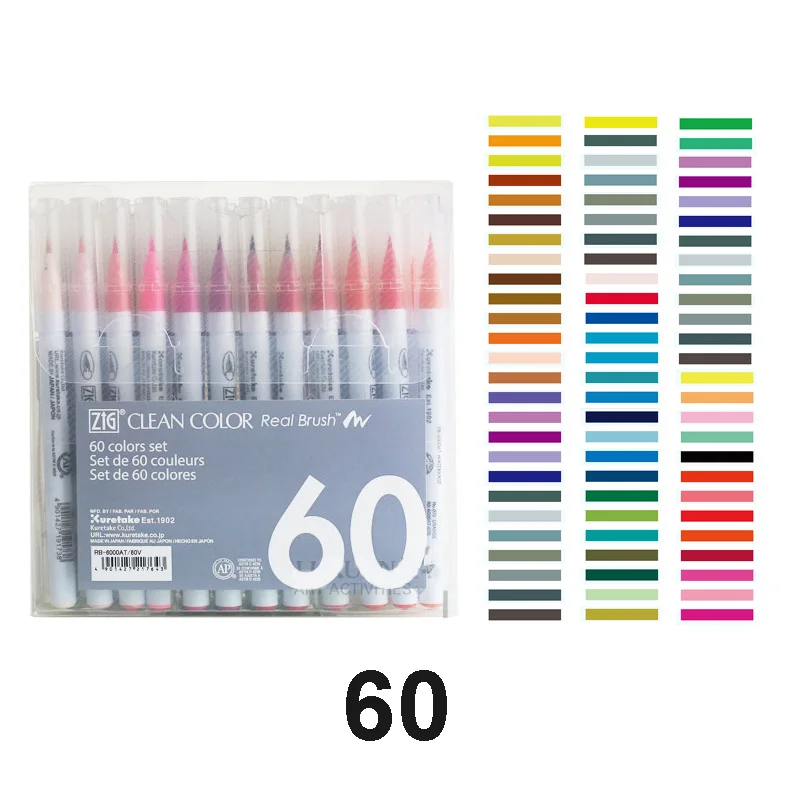 60 Colors Kuretake ZIG чистый цвет, настоящая кисть, водная Цветная кисть, ручки, мягкий наконечник, ручка для эскизов, набор для рисования водным цветом - Цвет: 60 Colors