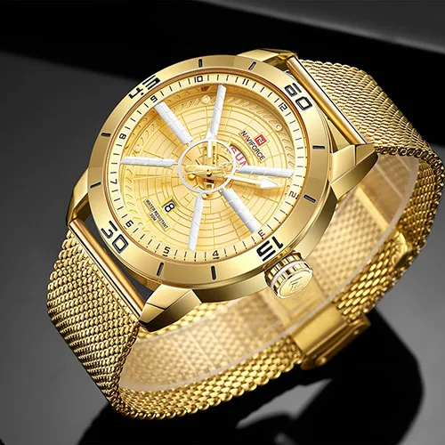 Gold NAVIFORCE Модные Кварцевые спортивные часы Топ бренд Синий нержавеющая сталь повседневные водонепроницаемые наручные часы для мужчин часы Relogio Masculino - Цвет: Gold