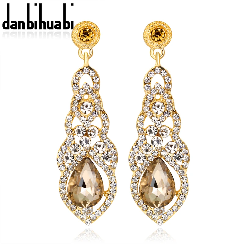 Danbihuabi Дешевые Роскошные висячие серьги с кристаллами белые красные желтые Синие