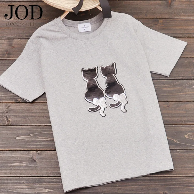 JOD POP блестящая ткань черный большой кот утюжок на одежде наклейки для шитья перо