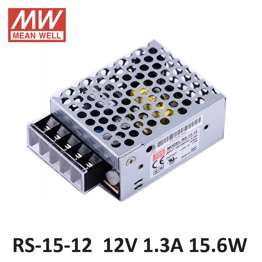 Ac dc источник питания 12V 1.3A 15W Оригинальный Meanwell переключатель RS 15 12 миниатюрный