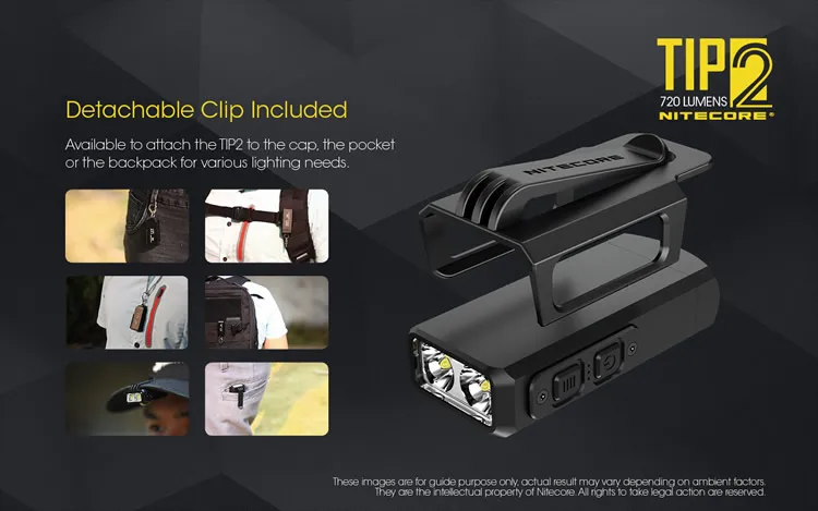 Nitecore TIP2 маленький перезаряжаемый брелок-светильник 720 LMs 2x CREE светодиодный светильник с батареей вес пальмового размера светильник-вспышка