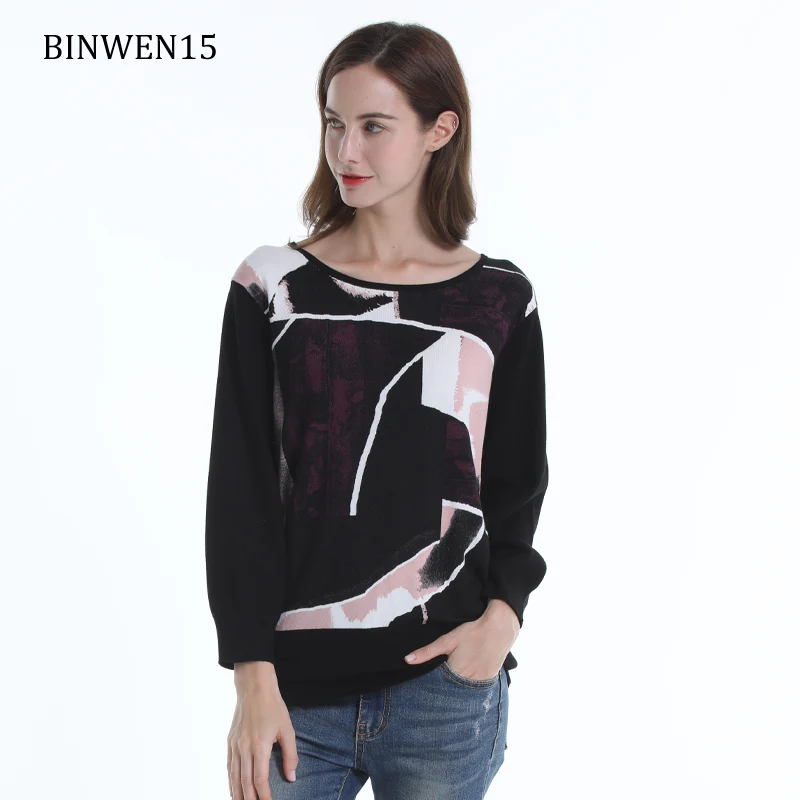 BINWEN15 осень зима вязаные трикотажные свитера для женщин пуловеры повседневное