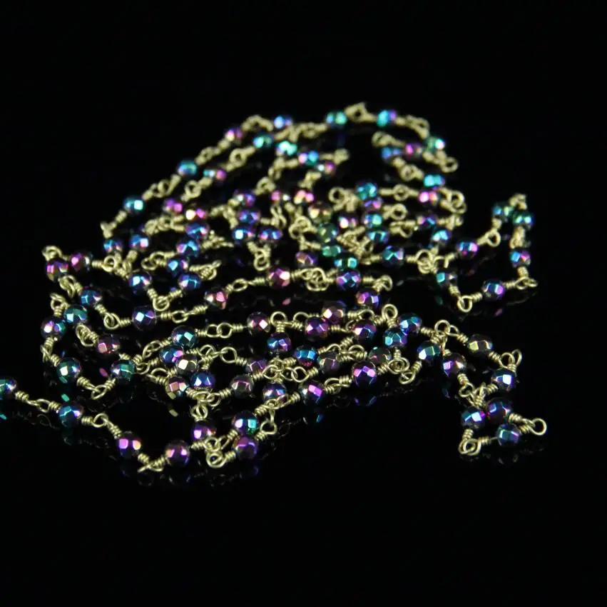 Faceted Round Iron Pyrite Beads Chains 4mm Rainbow Titanium Plated Wire Wrapped Golden Links Bracelets | Украшения и аксессуары