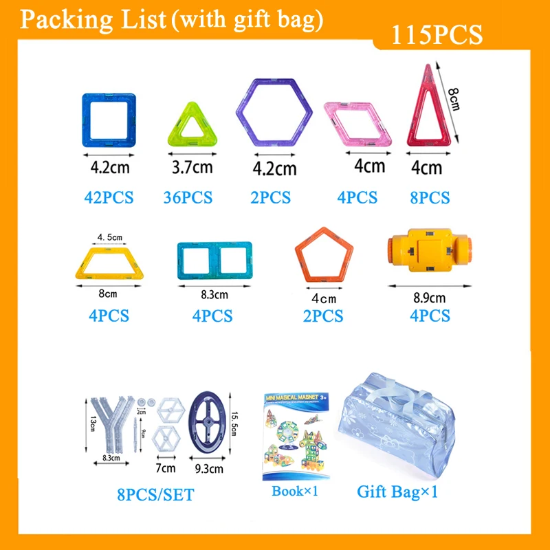 115 Мини Магнитный здания Конструкторы с мешком подарков или коробке дизайнер 3D DIY