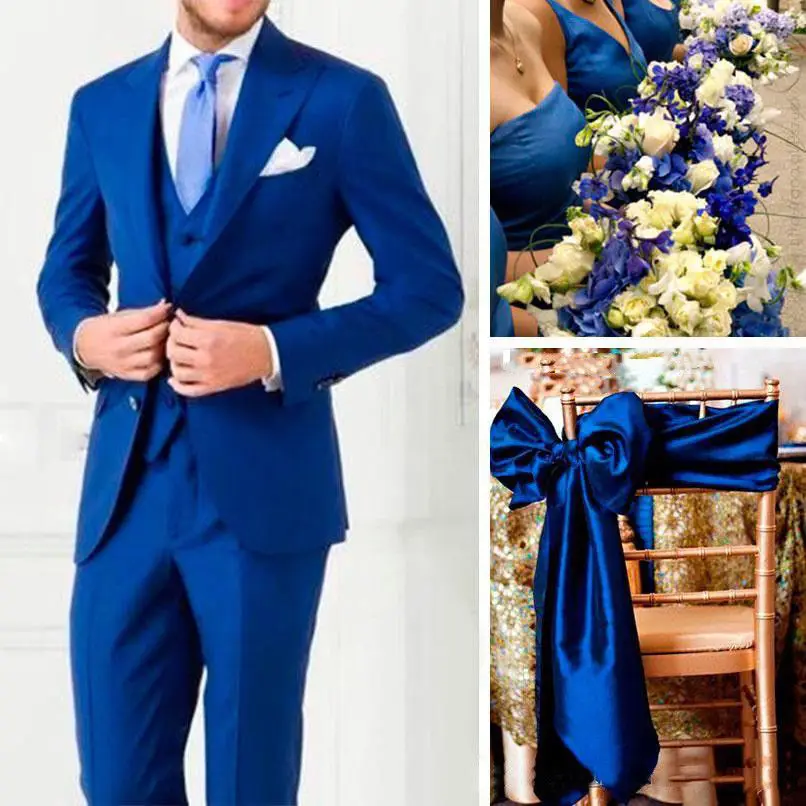 

Fashion Royal Blue 3Pcs Tuxedos Groom Men's Suits Formal Party Suit Set Custom