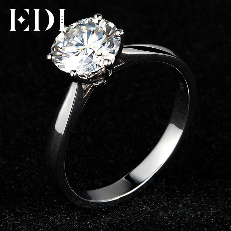 EDI Forever Brilliant 1ct круглое кольцо с алмазом Moissanite 9k белое золото Пасьянс алмазное