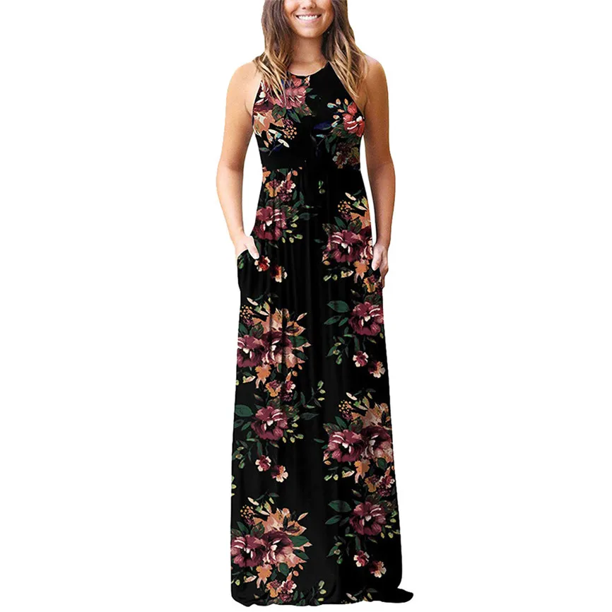 Женское летнее сексуальное платье без рукавов на подтяжках с цветочным принтом