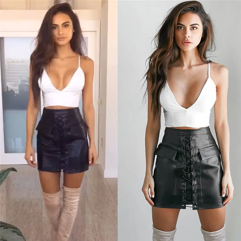 2017 юбка Карандаш PU работа american apparel damen рок искусственная кожа женская вышивка