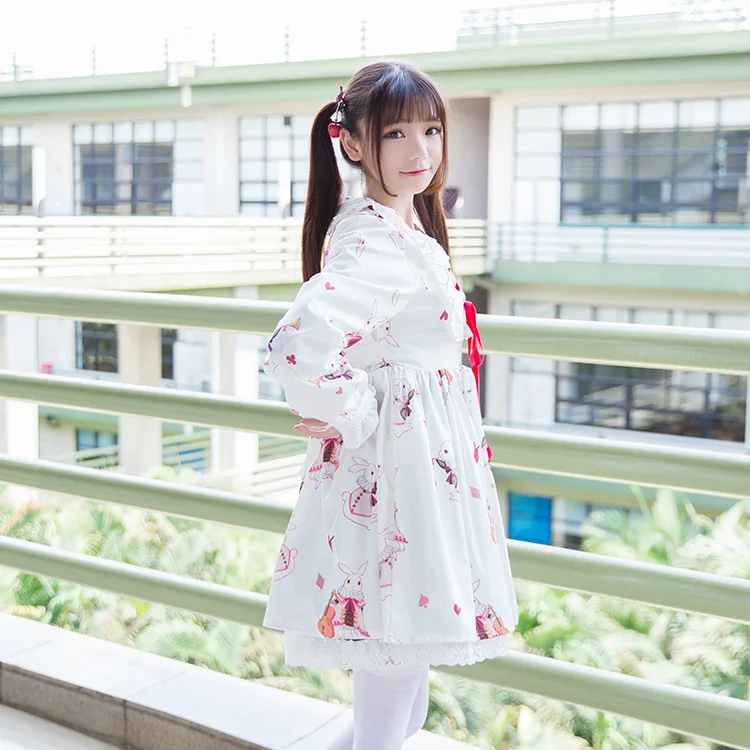 

Spring New Japanese Cute Women Dress Cute Lolita Retro Rabbit Dress 0225