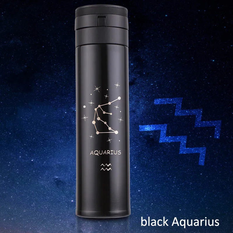 black Aquarius Термос чашка портативная вакуумная колба чайная чашка термоса термоизолированная Двойная Стенка Созвездие 12 безстильный стальной отскакивающий чехол - Цвет: black Aquarius