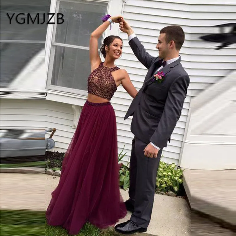 Платье бордовое из двух предметов для выпускного длинное 2019|Платья на выпускной|