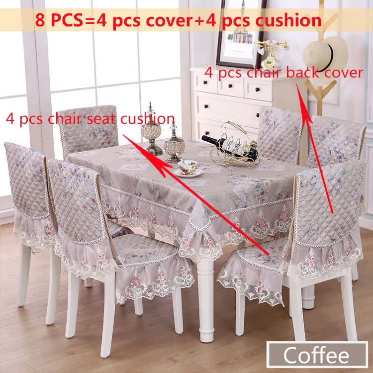 Coffee 8pcs 13 шт./компл. жаккардовые Скатерти комплект Обложка 150x200 см кружево стул с козырьком, декорированные Свадебный комплект в пасторальном Стиль palcemats прямоугольник скатерть - Цвет: Coffee 8pcs