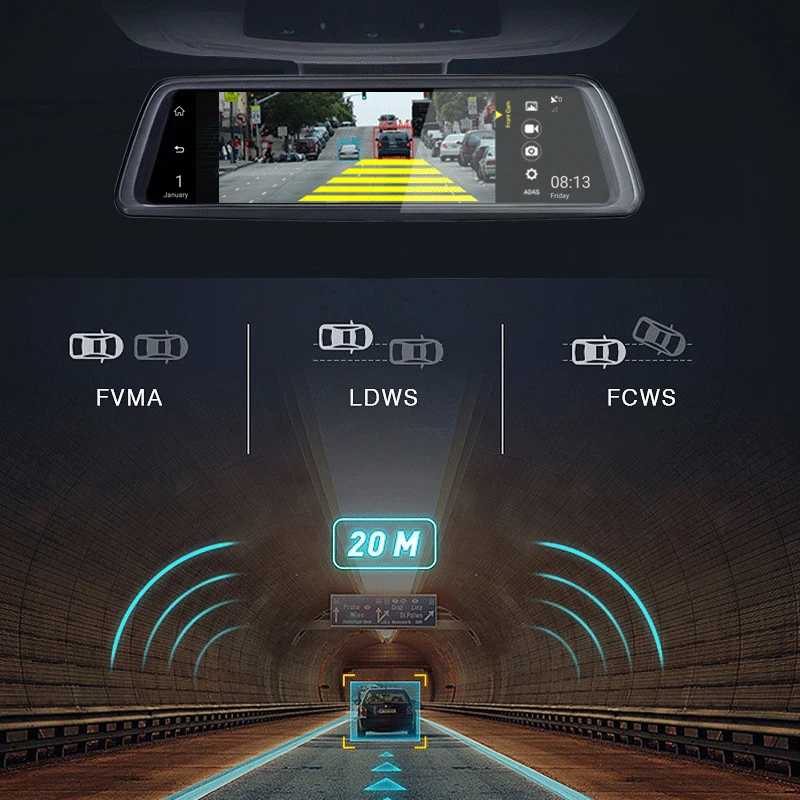 Jansite Автомобильный видеорегистратор 10 &quotFull Touch ips 4G Android зеркало gps FHD 1080P