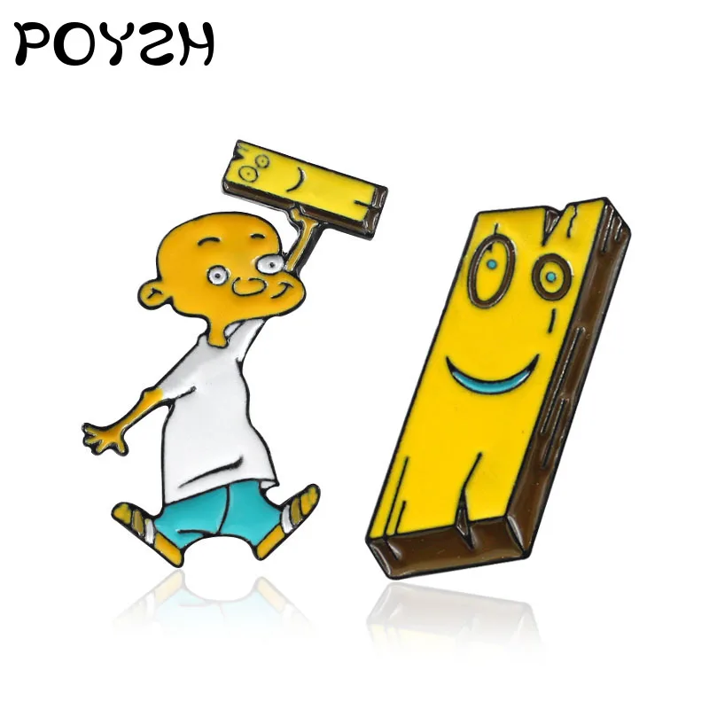&quotEd edd n eddy брошь анимированная мультяшная Милая желтая деревянная планка лысый