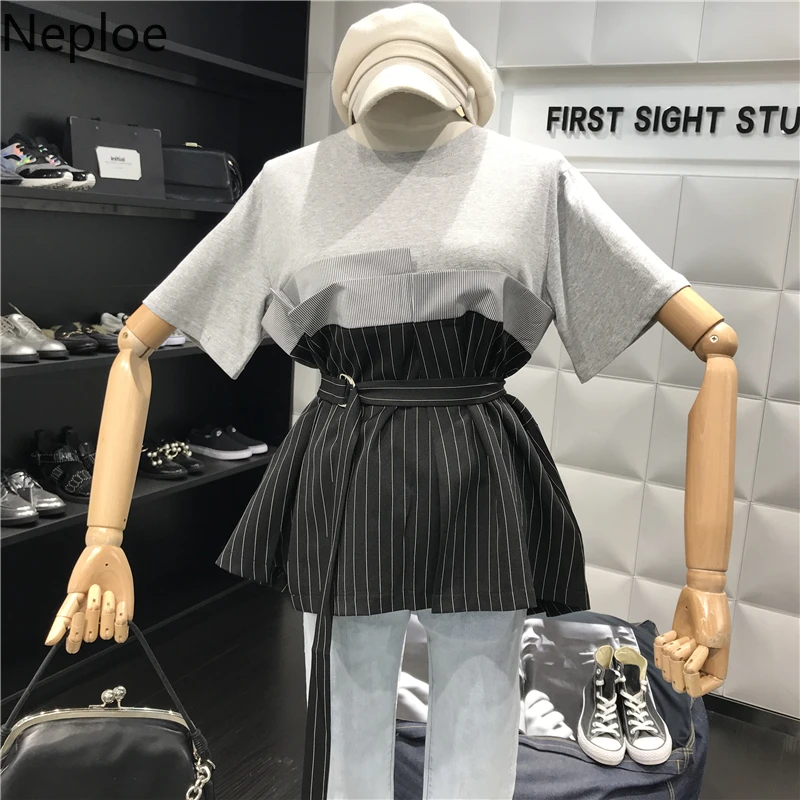 Neploe полоски контрастного цвета поддельные две части женские топы лето 2019 Сплит