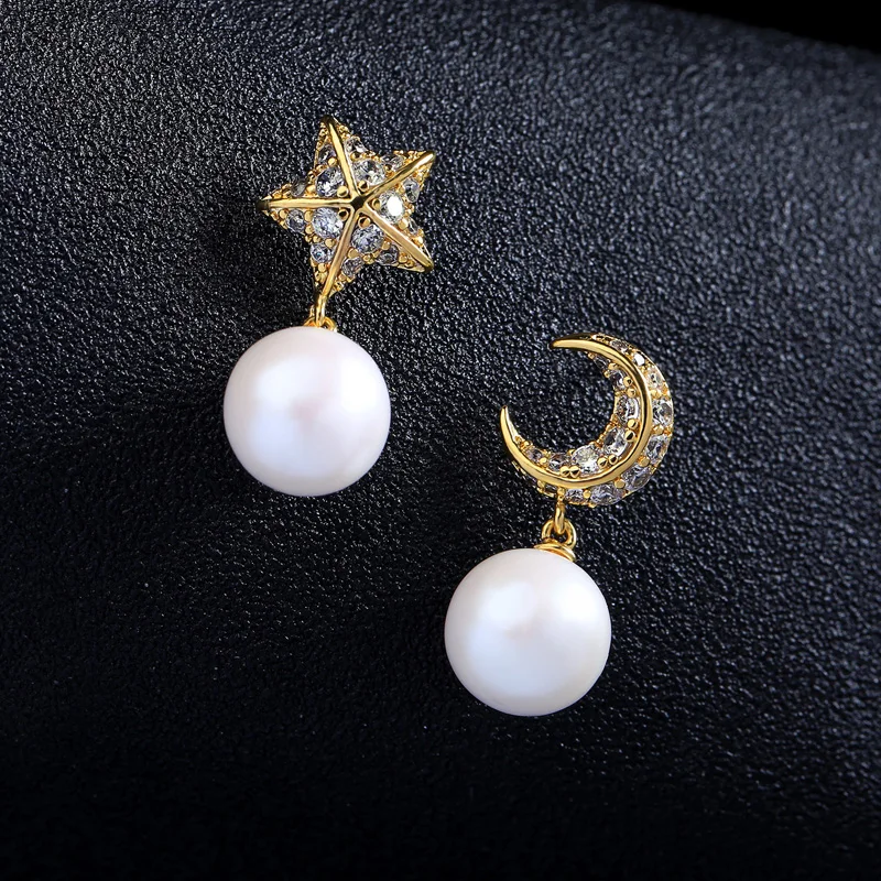 Uer 2019 Asymmetrical Jewelry Gold Color Copper Star Moon Indian Accessories Drop Earrings For Fashion Women me00211 | Украшения и