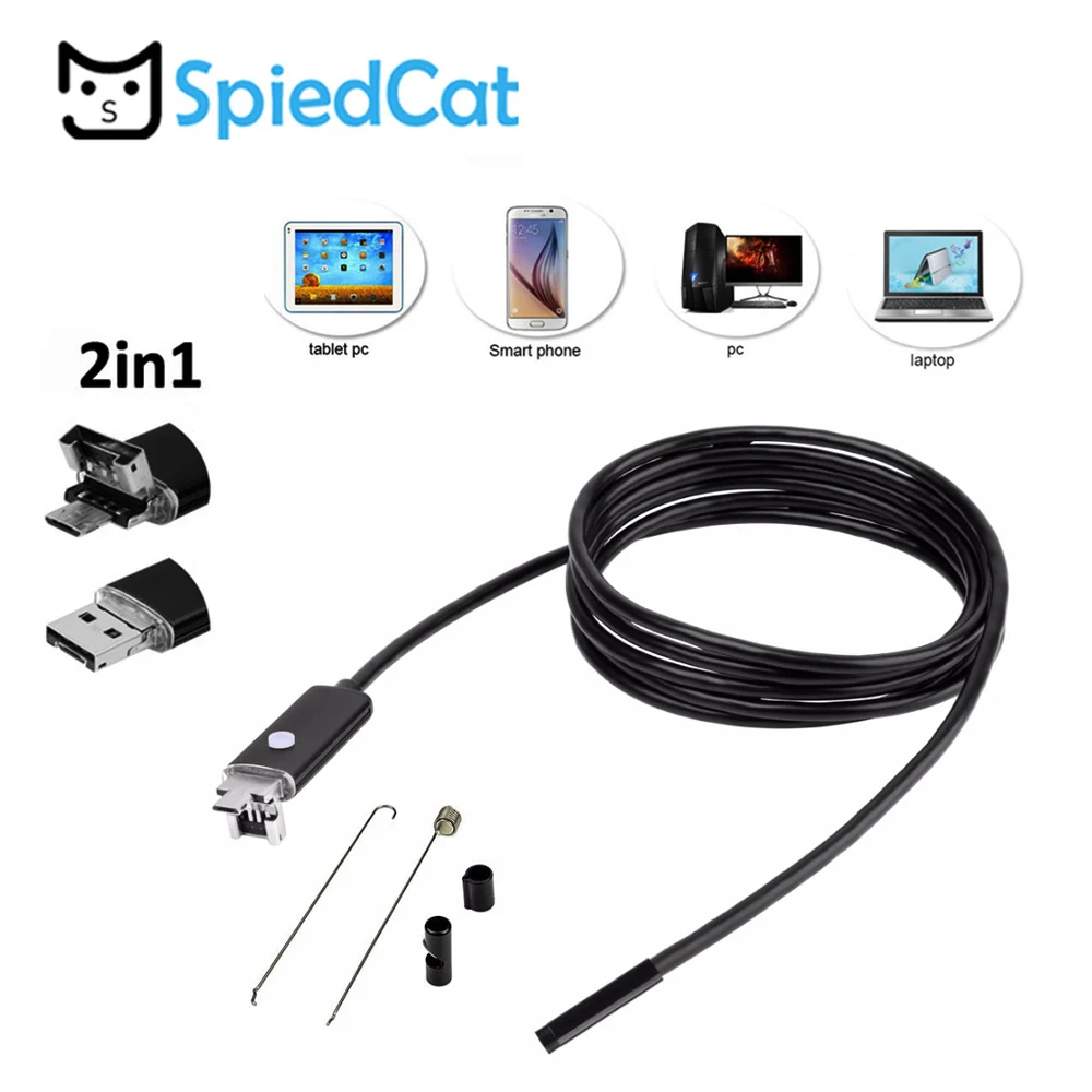 SPIED CAT 2 в 1 7 мм объектив HD Micro/USB Водонепроницаемый эндоскоп бороскоп змея