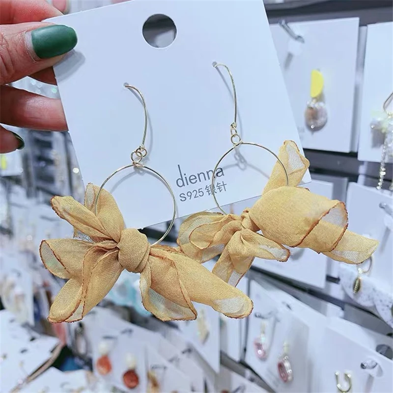 Korean Fashion Multicolor Big Yarn Flowers Drop Earrings for Women Dangle Bohemian Wedding Jewelry Gift wholesale | Украшения и