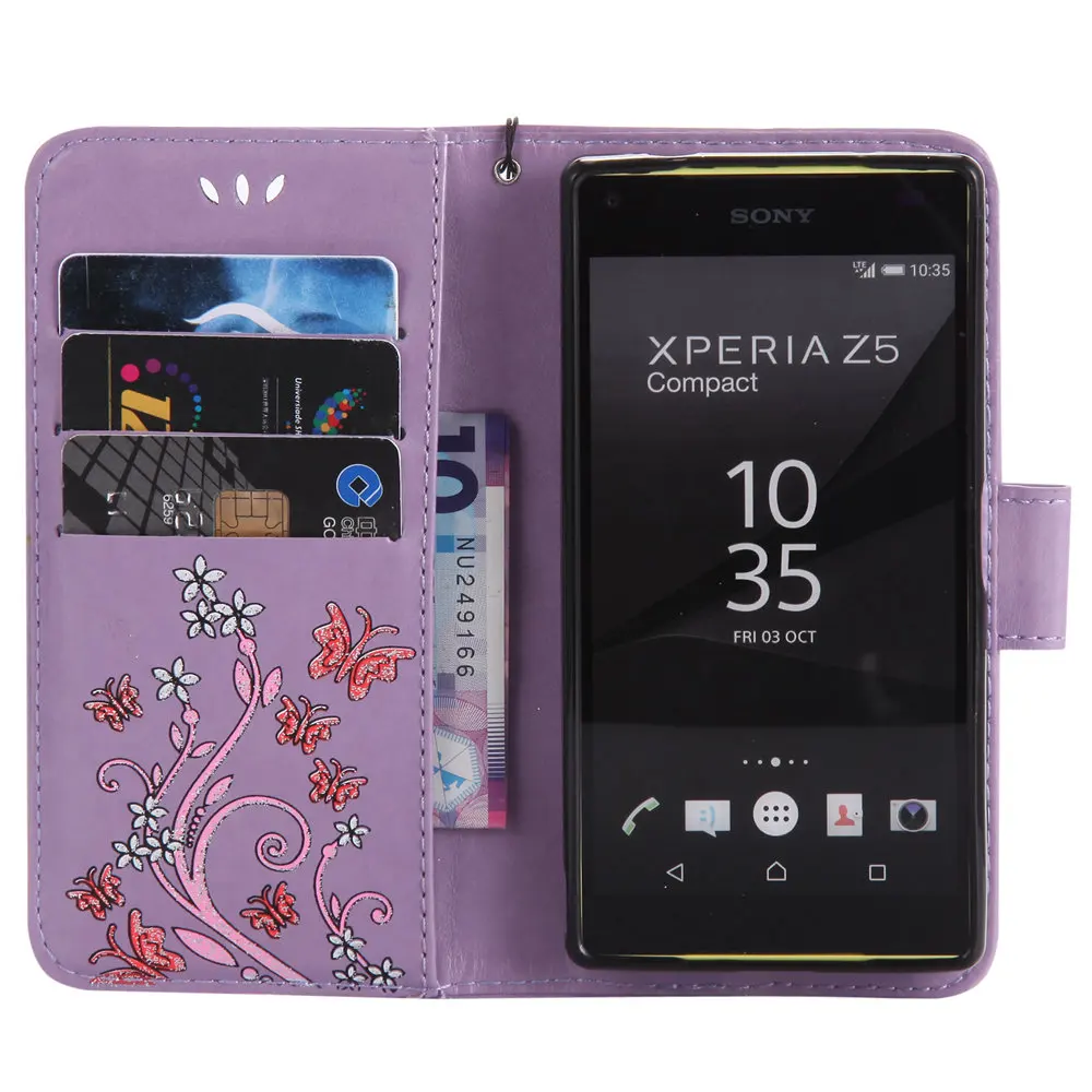 Чехол бабочка для Sony Xperia Z5 Compact E5803 кожаный чехол книжка с цветочным рисунком