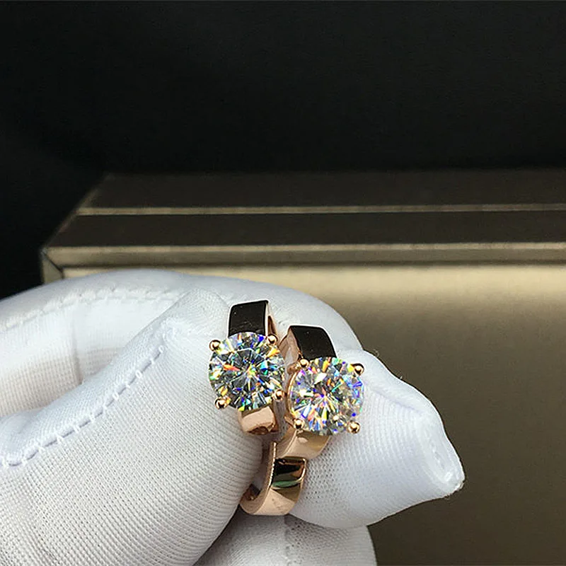 Серьги женские круглые из 18-каратного золота с муассанитом 1 карат 6 5 мм |