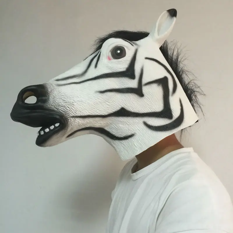 Симпатичная Голова зебры латексная маска Хэллоуин Реалистичная Лошадь