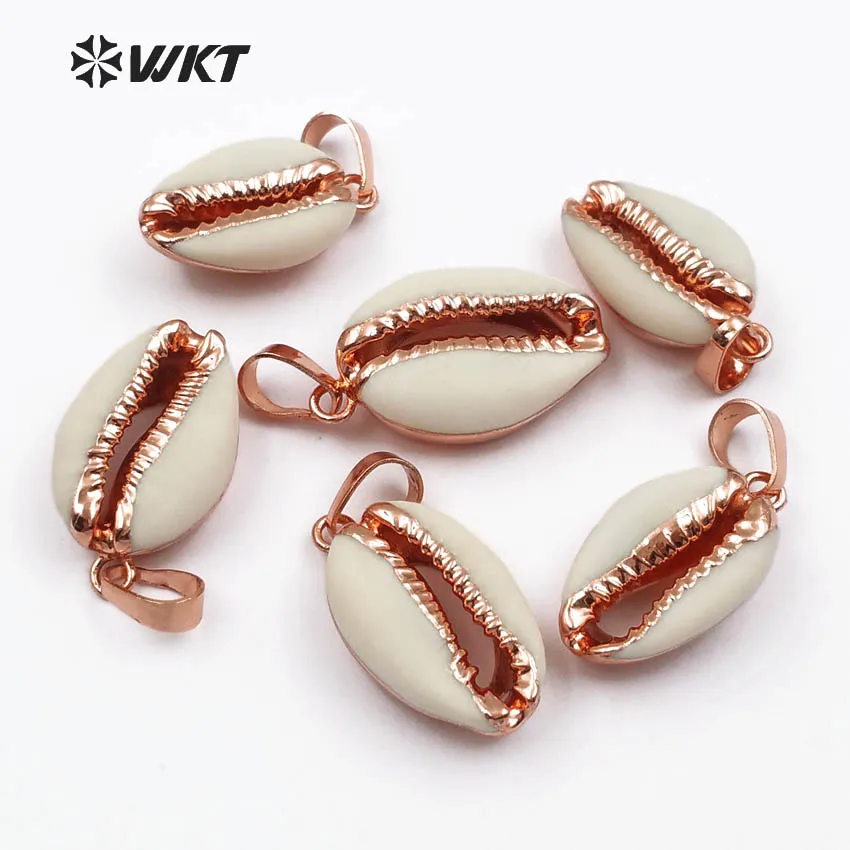 

WT-JP050 WKT New arrivals wholesale price natural cowrie shell pendants for women jewelry make rose gold color pendants