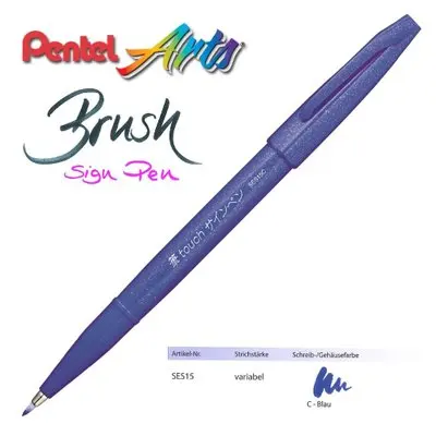 Синий 1 шт. Pentel Fude Touch чернильное перо 12 цветов гибкий наконечник фломастер, как кисть ход(SES15C-A - Цвет: Синий