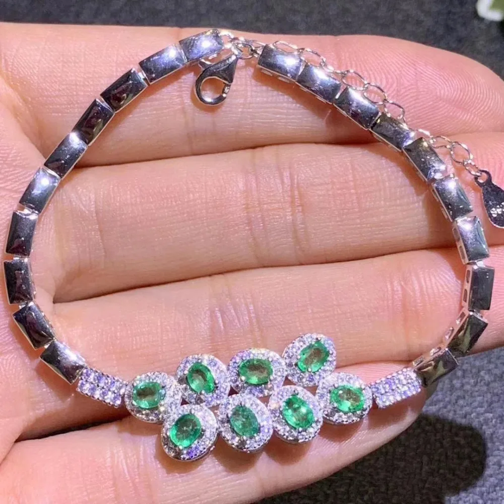 Натуральный зеленый изумруд браслет натуральный драгоценный камень 925