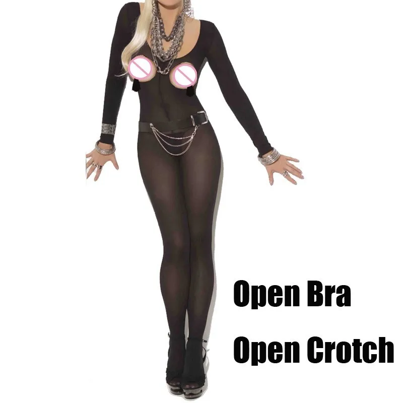 open bra Nylon Женское сексуальное нижнее белье с открытой промежностью размера плюс, женские колготки Lenceria, боди без выреза, Collant Femme, эротическое нижнее белье, QQ260 - Цвет: open bra Nylon