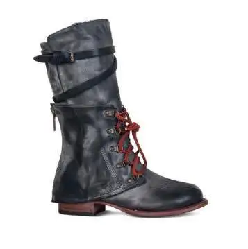 Zapatos mujer; женская обувь; сезон осень-зима; ботинки из искусственной кожи на шнуровке; женские винтажные Ботинки martin до середины икры с пряжкой и ремешком на молнии и платформе