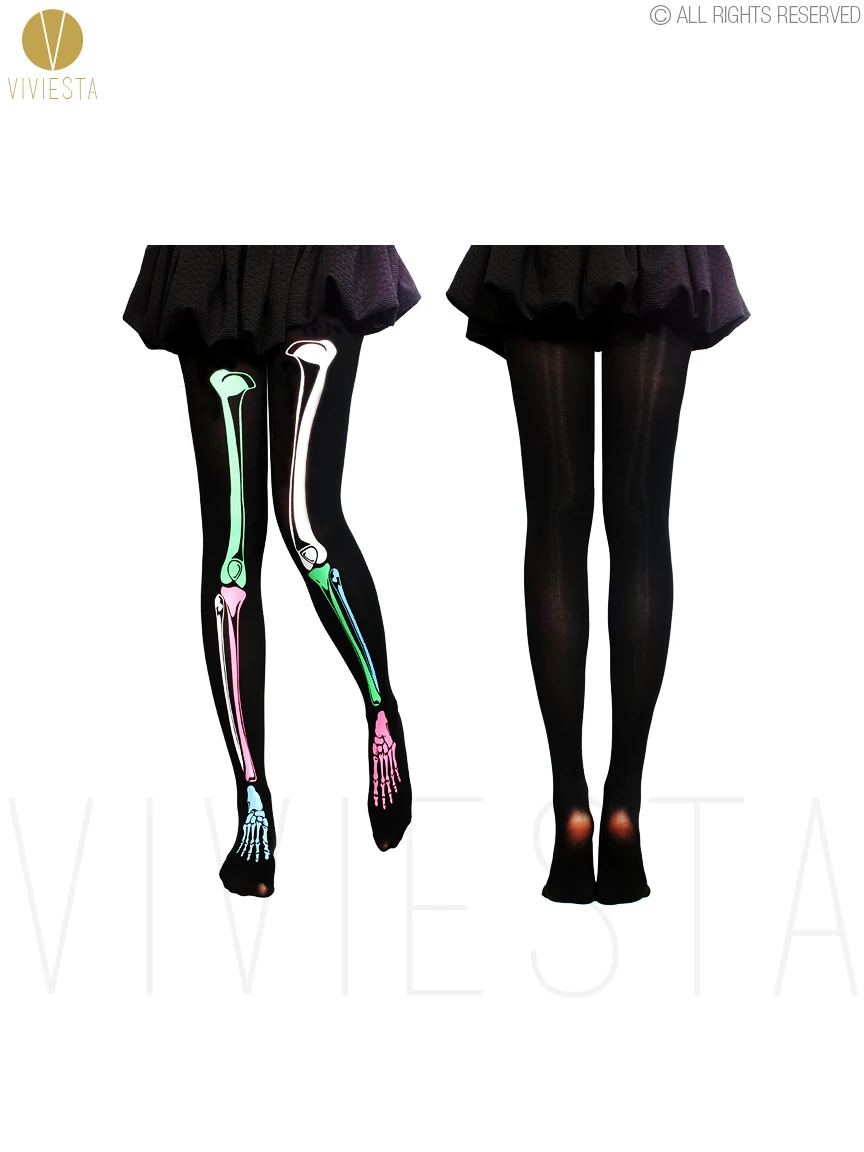 Женские колготки с принтом скелета-80D вечерние для вечеринки на Хэллоуин