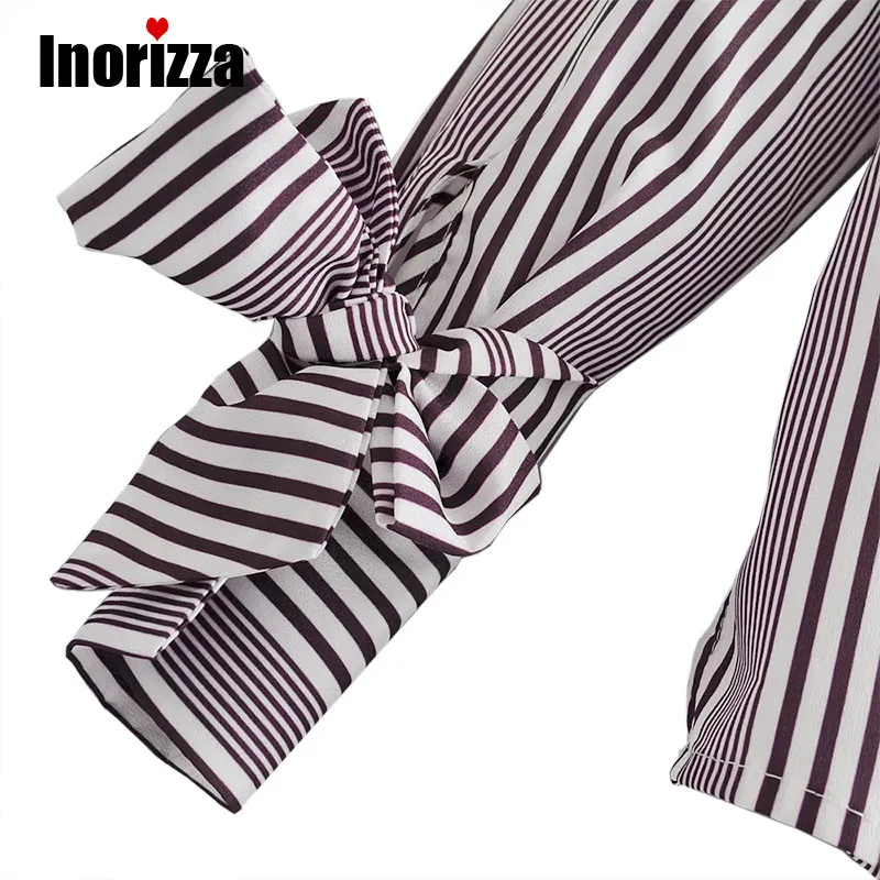 women Spring casual V neck shirt striped loose bow tie long sleeve blouse ladies tops blusas |