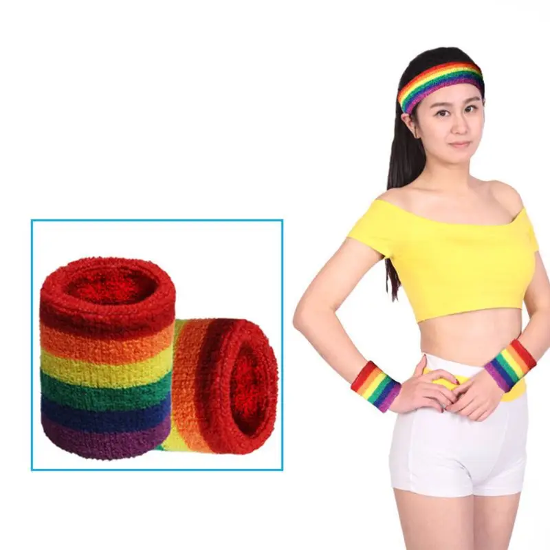 Унисекс Спортивная Радужная повязка на голову запястье дышащая для бега