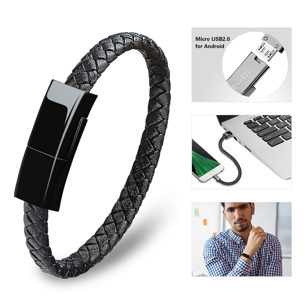Outdoor Portable Leather Mini Micro USB Bracelet Charger Data Charging Cable Sync Cord For iPhone6 6s Android Type-C Phone |