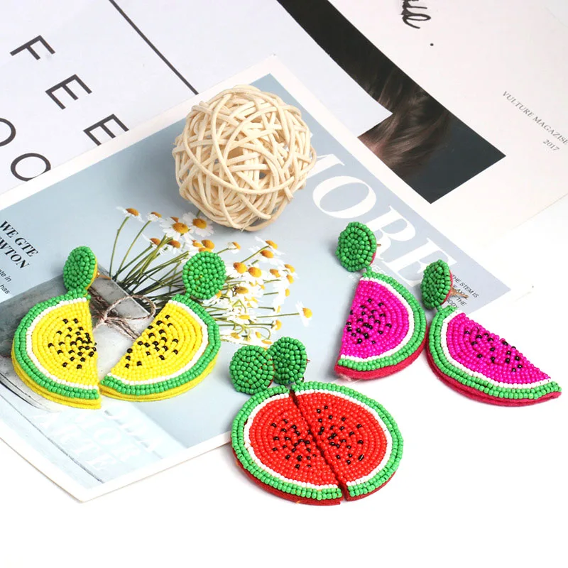 ELOHYI New Arrivals Resin Beads Fruit Watermelon Big Earrings For Women Handmade Drop Fashion Party Club Jewelry | Украшения и