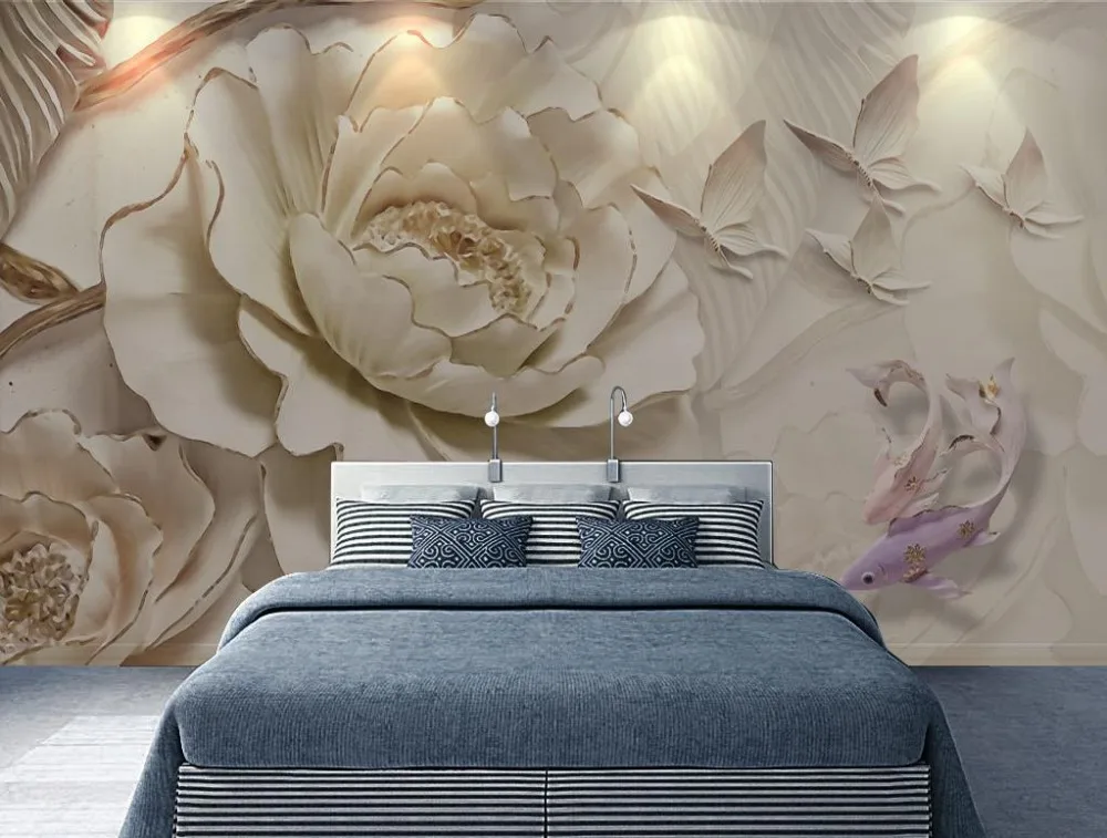 Фотообои 3D с изображением рельефного цветка для стен гостиной и спальни.