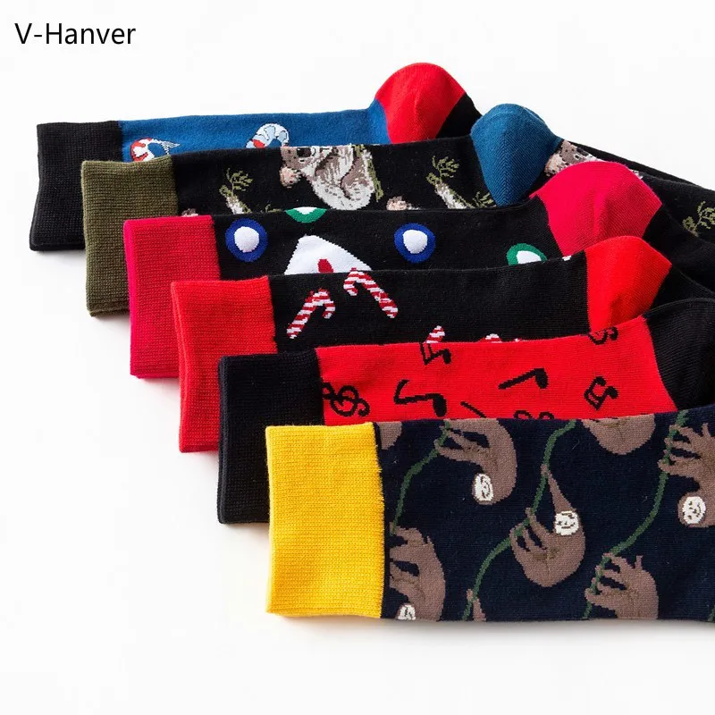 V-Hanver новинка мужские носки с рисунками животных коала хаапи нотки чёсаные