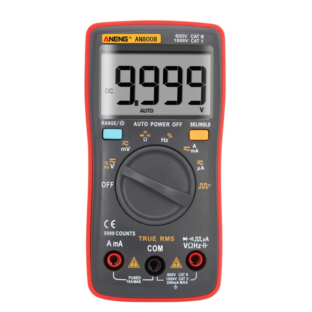 AN8008 оранжевый True-RMS цифровой мультиметр 9999 отсчетов Авто/Руководство квадратная