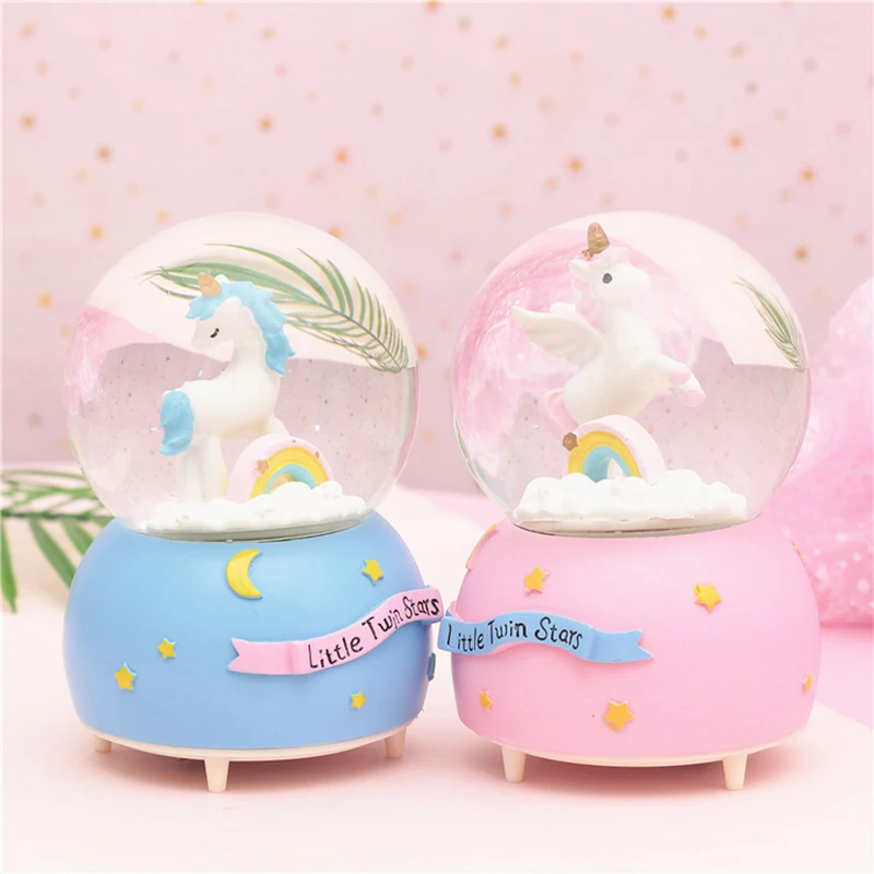Cute Pink Unicorn Crystal Ball Music Box Gifts For The New Year Christmas Birthday Creative Crafts Home Desktop Decoration | Дом и сад