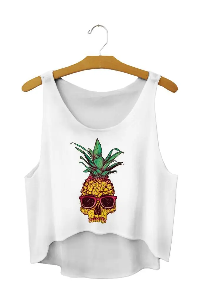 Женский укороченный топ без рукавов с круглым вырезом и цифровой печатью